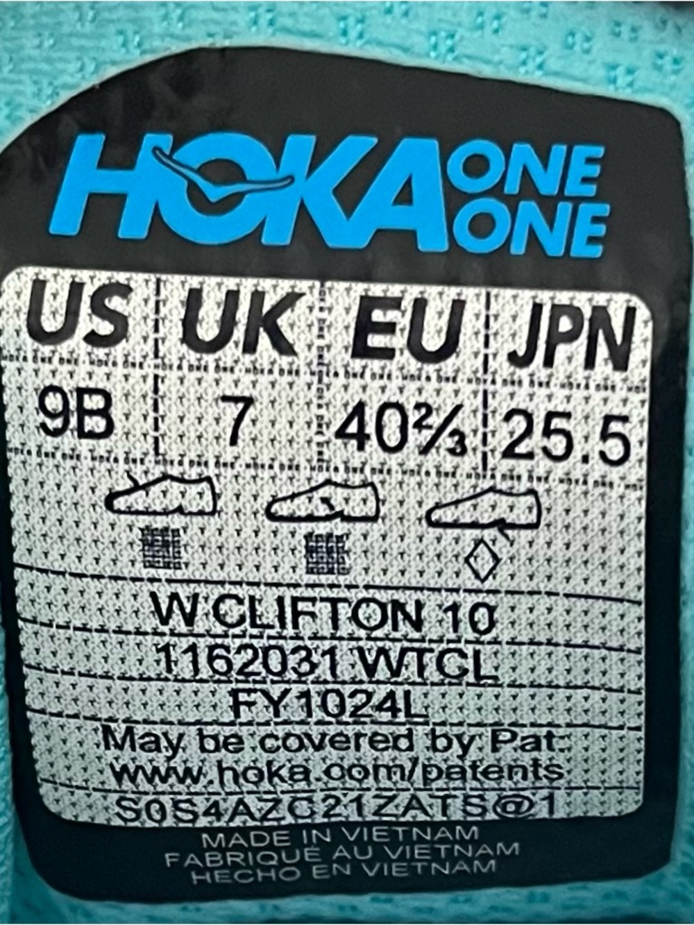 Hoka One One Clifton 10 White Cielo Blue breathable jacquard knit upper Size 9 B - Picture 10 of 14